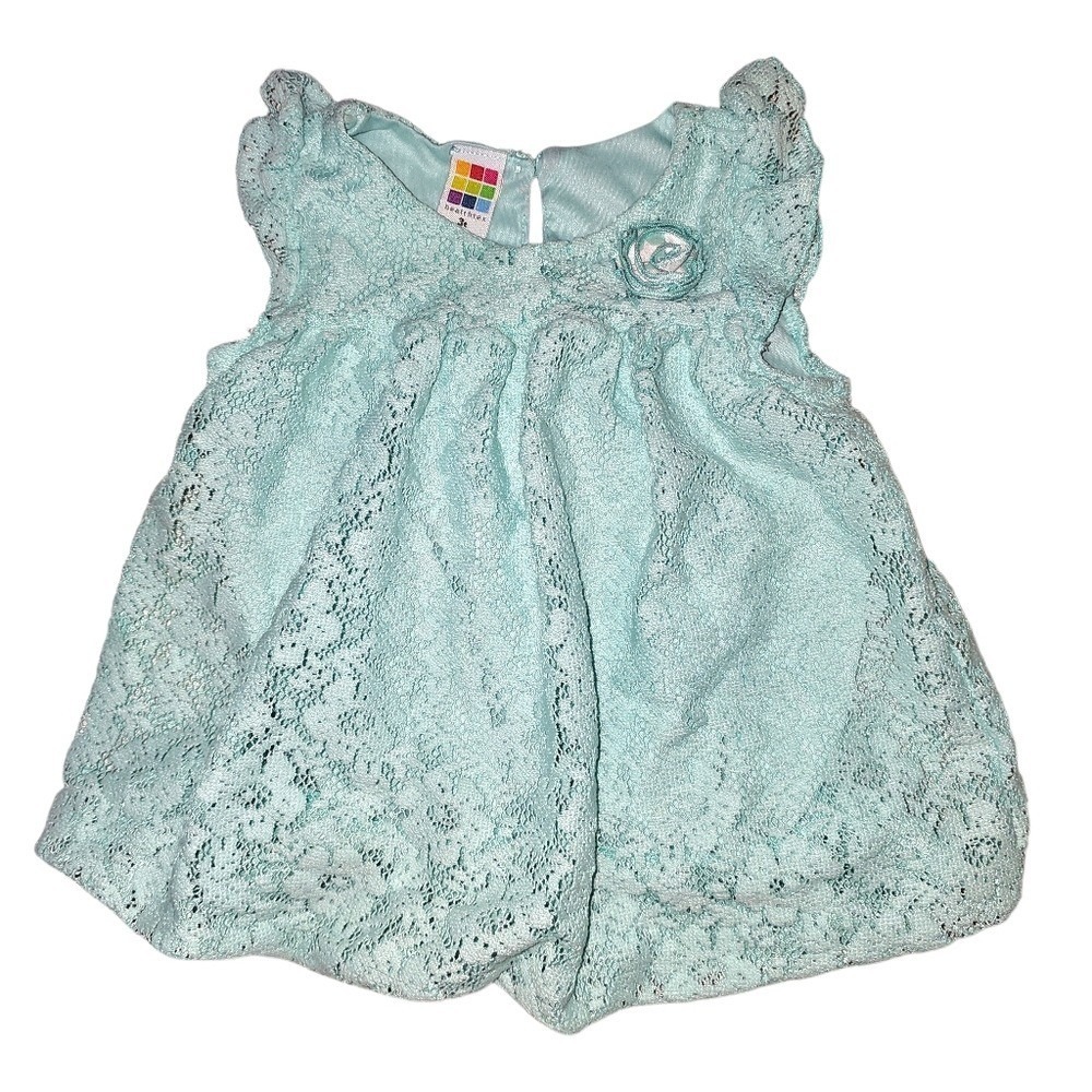 Toddler Lace Dress Girls 3T Mint Excellent Ruffle Floral Rosette Spring Easter